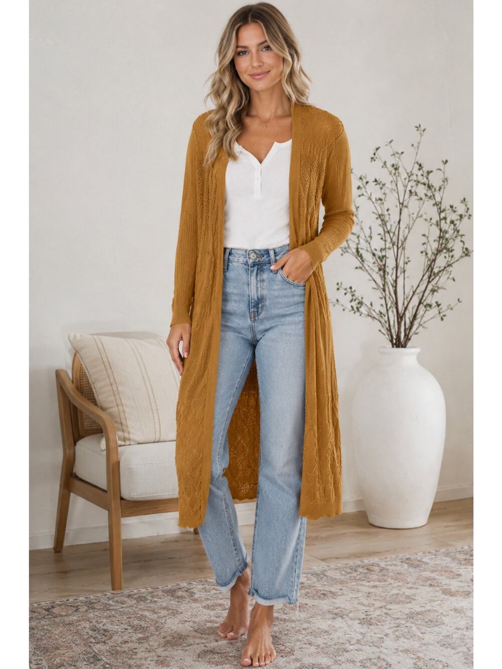 Dreamers Cardigan Open Front Ribbed Knit Sweater Lightweight M Duster Western
